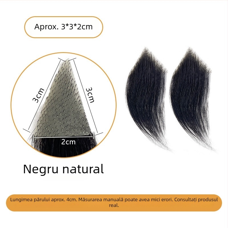 Perucă pentru bărbați cu linie de păr în formă de M, cu tâmple, păr uman țesut manual, poate fi vopsită