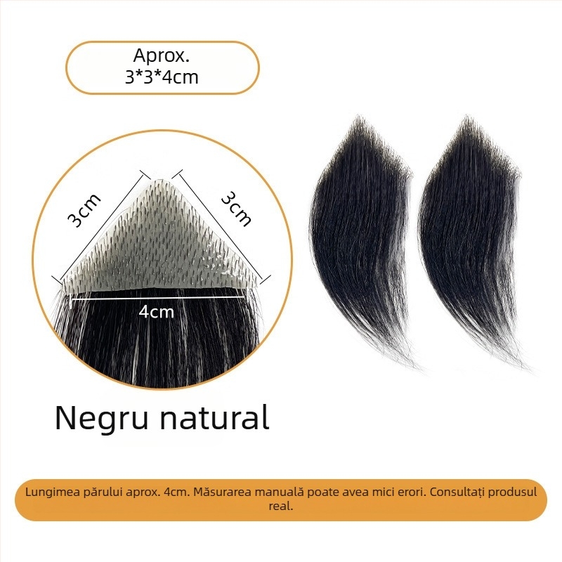 Perucă pentru bărbați cu linie de păr în formă de M, cu tâmple, păr uman țesut manual, poate fi vopsită