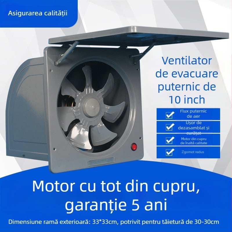 Ventilator de evacuare / ventilație – baie și bucătărie, corp metalic, puternic și silențios, 220V, 50Hz