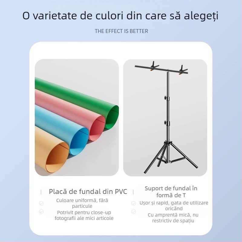Placă de fundal din PVC, cu suprafață mată, rezistentă la apă, pentru fotografierea produselor, cu suport în formă de T