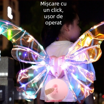 Aripi de fluture luminoase electrice pentru copii — aripi mobile cu lumină și muzică, decor pe spate din plastic, pentru vârsta 4–6 ani, certificat 3C (Cod 2023182202042649)