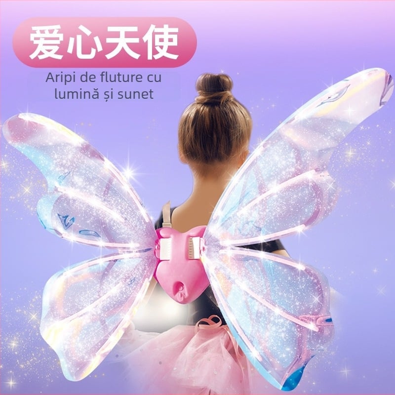 Aripi de fluture luminoase electrice pentru copii — aripi mobile cu lumină și muzică, decor pe spate din plastic, pentru vârsta 4–6 ani, certificat 3C (Cod 2023182202042649)