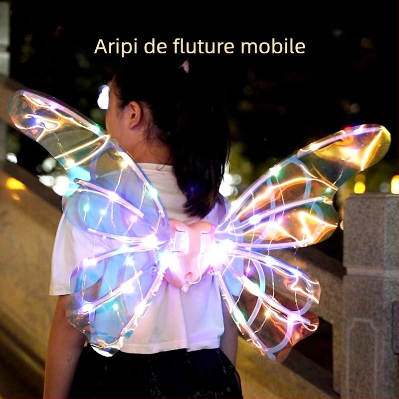 Aripi de fluture luminoase electrice pentru copii — aripi mobile cu lumină și muzică, decor pe spate din plastic, pentru vârsta 4–6 ani, certificat 3C (Cod 2023182202042649)