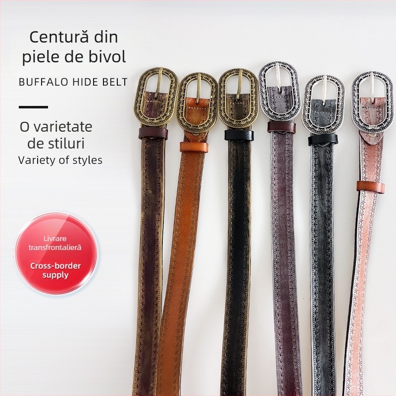 Curea pentru femei din piele PU cu cataramă din aliaj, stil vintage artistic, vară 2025