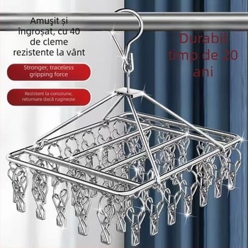 Clip uscare din oțel inoxidabil, agățător multifuncțional pentru șosete și haine, model 009, pliabil