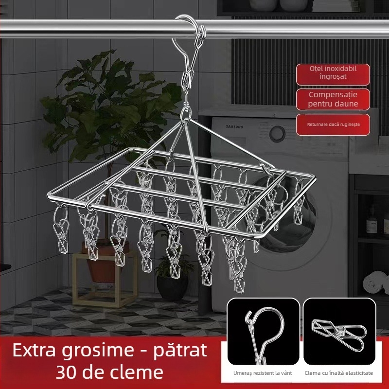 Clip uscare din oțel inoxidabil, agățător multifuncțional pentru șosete și haine, model 009, pliabil