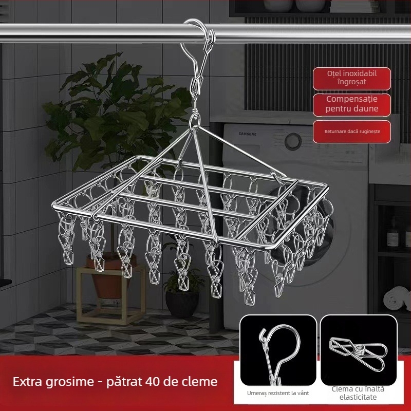 Clip uscare din oțel inoxidabil, agățător multifuncțional pentru șosete și haine, model 009, pliabil