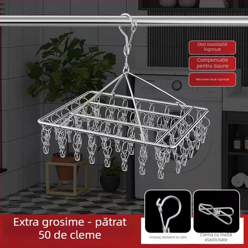 Clip uscare din oțel inoxidabil, agățător multifuncțional pentru șosete și haine, model 009, pliabil