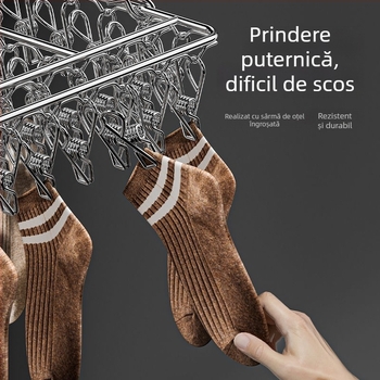 Umeraș din oțel inoxidabil cu 48 cleme, pliabil, pentru haine, șosete și lenjerie