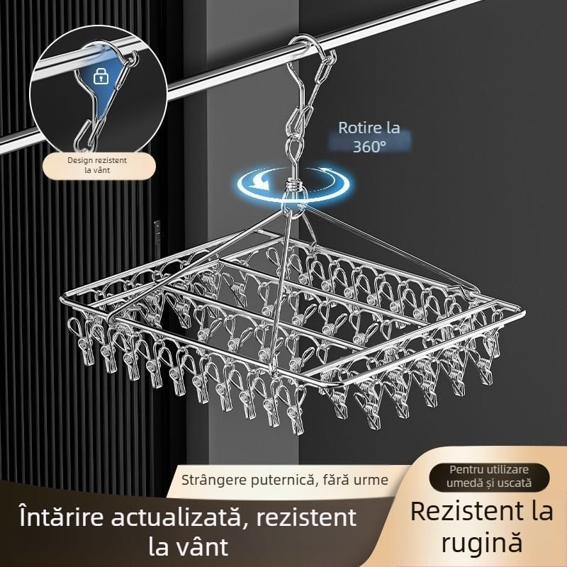 Umeraș din oțel inoxidabil cu 48 cleme, pliabil, pentru haine, șosete și lenjerie
