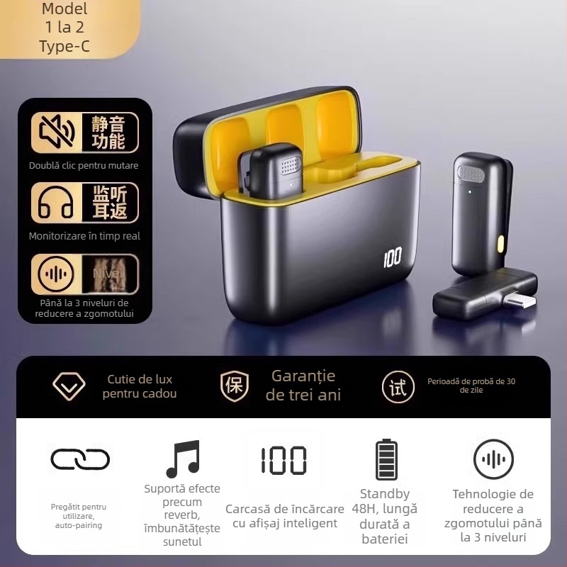 Microfon Lavalier wireless pentru telefon – clip-on, reducere zgomot, model K5-20, comutator direcțional, SNR ≥70 dB, fără baterie încorporată