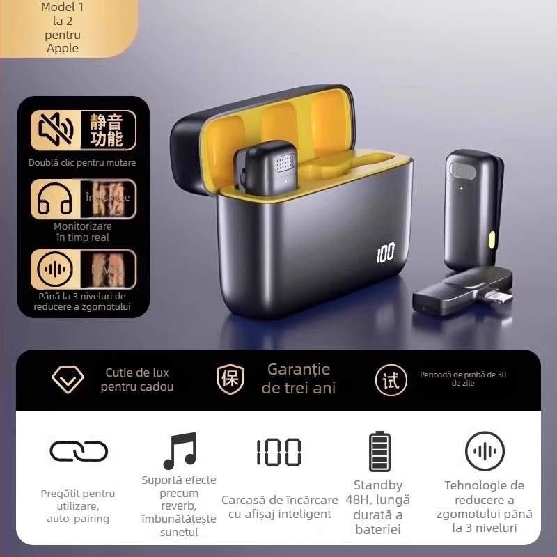 Microfon Lavalier wireless pentru telefon – clip-on, reducere zgomot, model K5-20, comutator direcțional, SNR ≥70 dB, fără baterie încorporată
