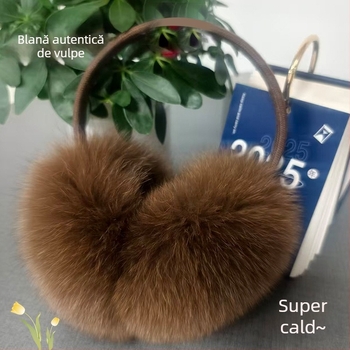 Protecții pentru urechi din blană de vulpe reală, stil coreean, model monocrom, păstrează căldura, pentru iarnă, toamnă și primăvară, stil simplu/drăguț