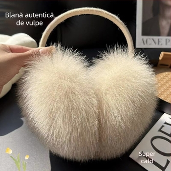 Protecții pentru urechi din blană de vulpe reală, stil coreean, model monocrom, păstrează căldura, pentru iarnă, toamnă și primăvară, stil simplu/drăguț