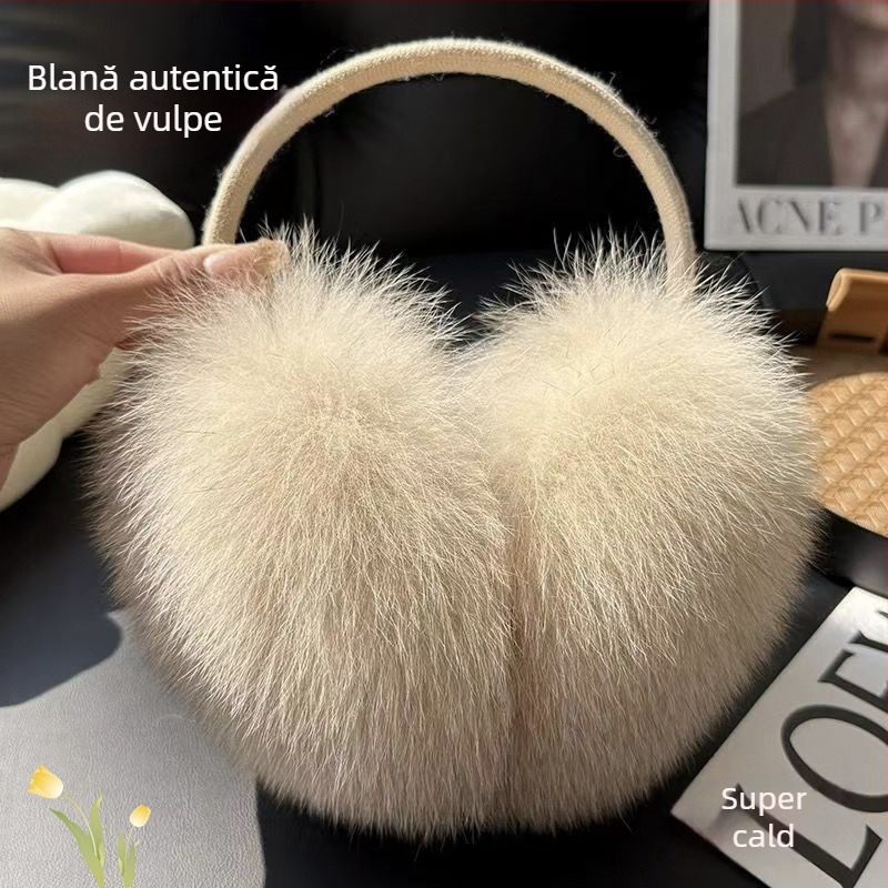 Protecții pentru urechi din blană de vulpe reală, stil coreean, model monocrom, păstrează căldura, pentru iarnă, toamnă și primăvară, stil simplu/drăguț