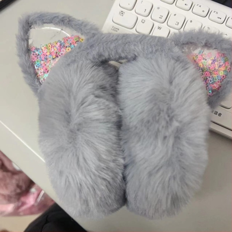 Protecții pentru urechi pentru copii, cu design pisică, căldură de iarnă, căptușite cu fleece, pliabile, blană artificială
