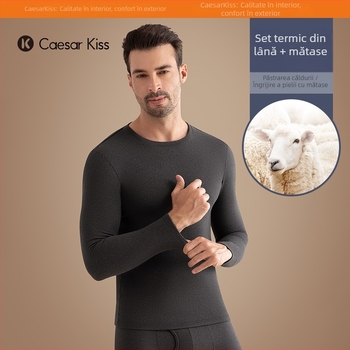 Set de lenjerie termică pentru bărbați, cașmir, extra gros, fără cusături, pulover, croială Slim