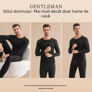 Set de lenjerie termică pentru bărbați, cașmir, extra gros, fără cusături, pulover, croială Slim