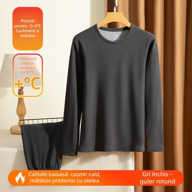 Set de lenjerie termică pentru bărbați, cașmir, extra gros, fără cusături, pulover, croială Slim