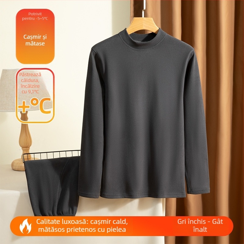 Set de lenjerie termică pentru bărbați, cașmir, extra gros, fără cusături, pulover, croială Slim
