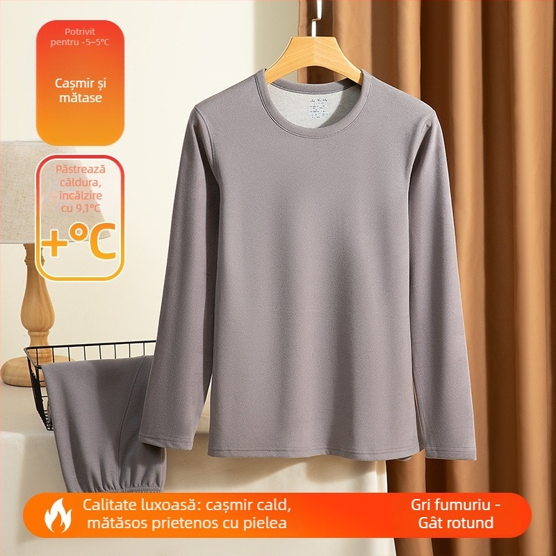 Set de lenjerie termică pentru bărbați, cașmir, extra gros, fără cusături, pulover, croială Slim