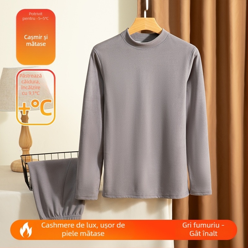 Set de lenjerie termică pentru bărbați, cașmir, extra gros, fără cusături, pulover, croială Slim