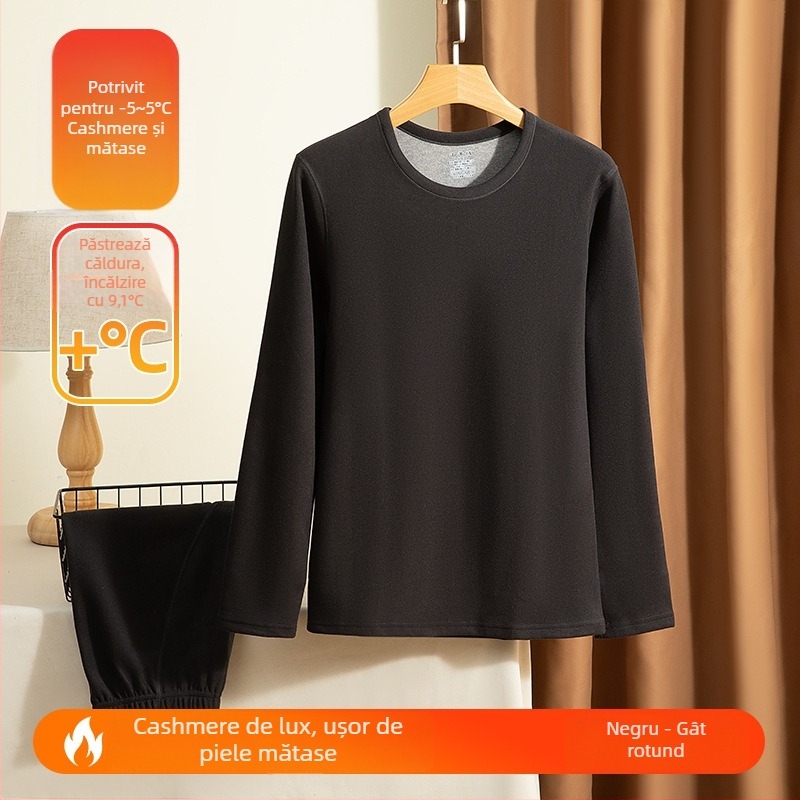 Set de lenjerie termică pentru bărbați, cașmir, extra gros, fără cusături, pulover, croială Slim
