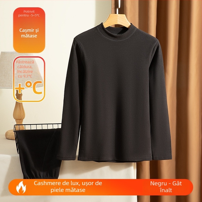 Set de lenjerie termică pentru bărbați, cașmir, extra gros, fără cusături, pulover, croială Slim