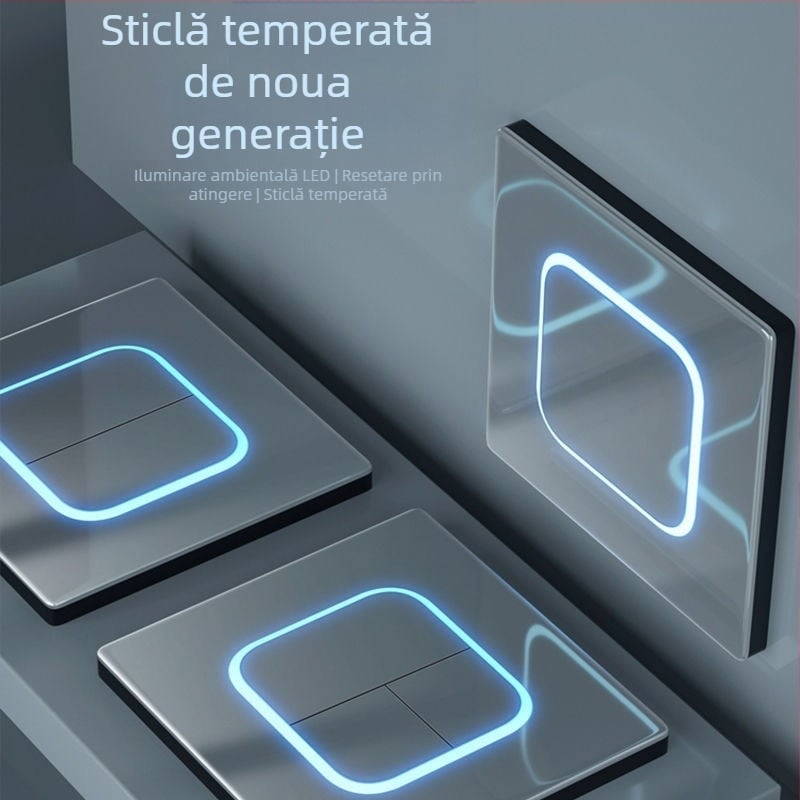 Priză USB ascunsă cu întrerupător din sticlă temperată, tip 86, LED, montaj 60x60 mm, contacte din bronz tin-fosfor