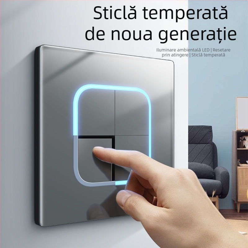 Priză USB ascunsă cu întrerupător din sticlă temperată, tip 86, LED, montaj 60x60 mm, contacte din bronz tin-fosfor