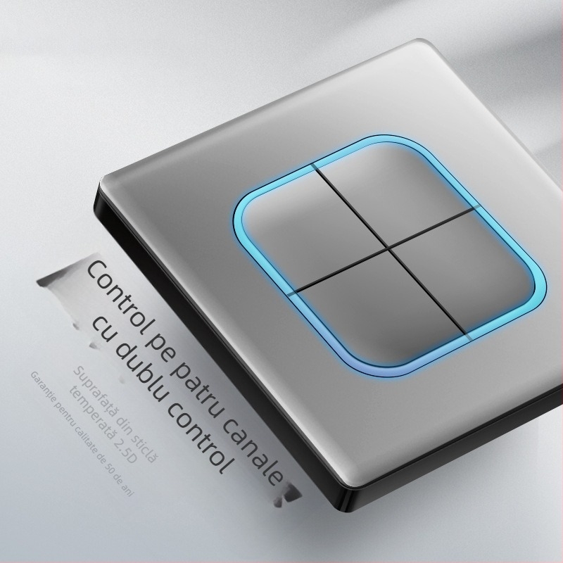 Priză USB ascunsă cu întrerupător din sticlă temperată, tip 86, LED, montaj 60x60 mm, contacte din bronz tin-fosfor