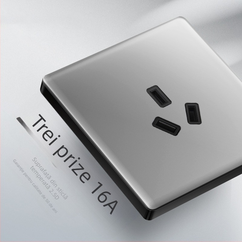 Priză USB ascunsă cu întrerupător din sticlă temperată, tip 86, LED, montaj 60x60 mm, contacte din bronz tin-fosfor