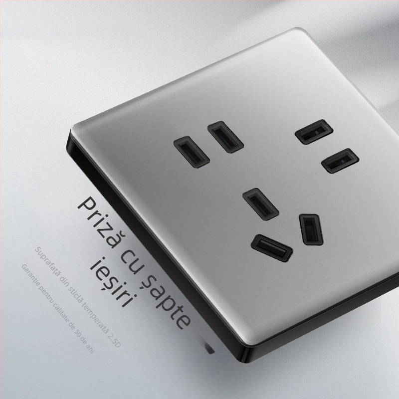 Priză USB ascunsă cu întrerupător din sticlă temperată, tip 86, LED, montaj 60x60 mm, contacte din bronz tin-fosfor