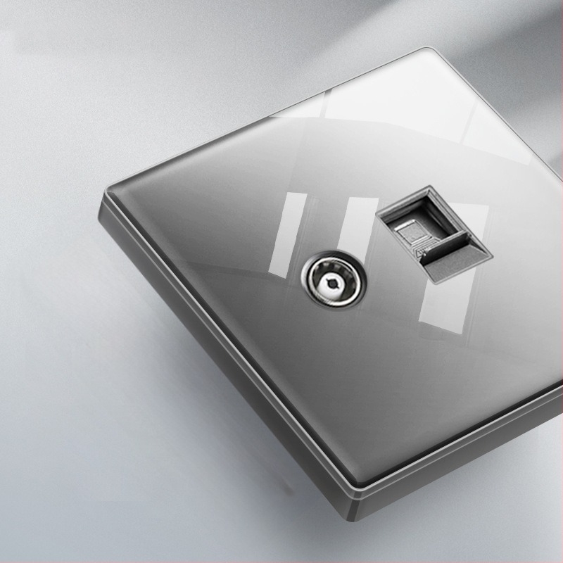 Priză USB ascunsă cu întrerupător din sticlă temperată, tip 86, LED, montaj 60x60 mm, contacte din bronz tin-fosfor