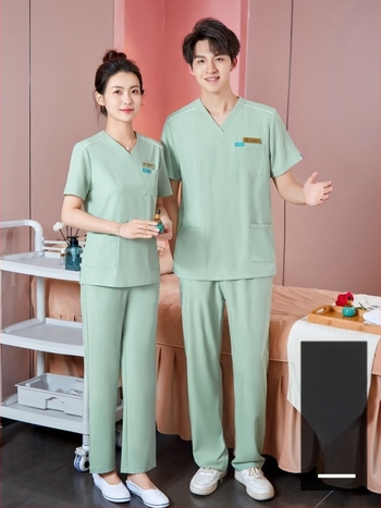 Set de lucru unisex pentru tehnicieni în frumusețe, protecție împotriva radiațiilor, țesătură poliester-spandex, mâneci lungi, decolteu în V