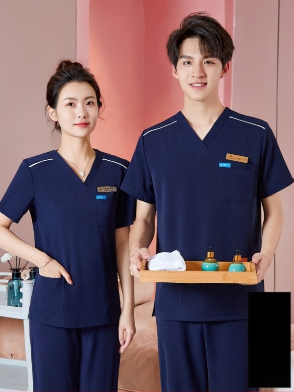 Set de lucru unisex pentru tehnicieni în frumusețe, protecție împotriva radiațiilor, țesătură poliester-spandex, mâneci lungi, decolteu în V