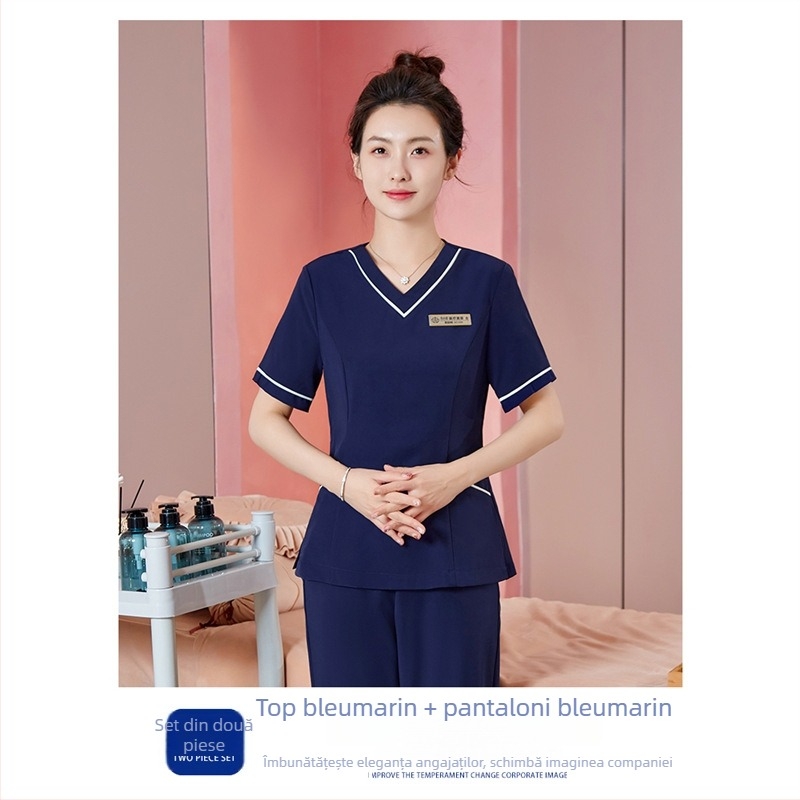 Set de lucru unisex pentru tehnicieni în frumusețe, protecție împotriva radiațiilor, țesătură poliester-spandex, mâneci lungi, decolteu în V