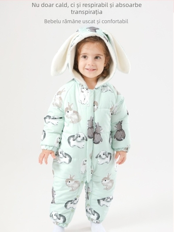 Salopetă pentru sugari și copii mici, căptușită, cu glugă, închidere cu fermoar, 100% poliester, pentru vârste 1-3 ani