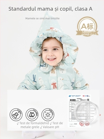 Salopetă pentru sugari și copii mici, căptușită, cu glugă, închidere cu fermoar, 100% poliester, pentru vârste 1-3 ani