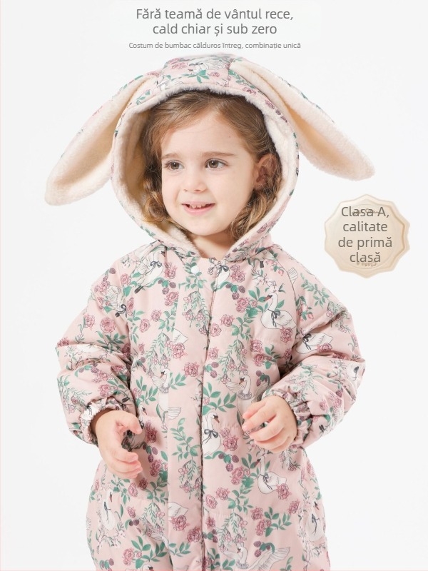 Salopetă pentru sugari și copii mici, căptușită, cu glugă, închidere cu fermoar, 100% poliester, pentru vârste 1-3 ani