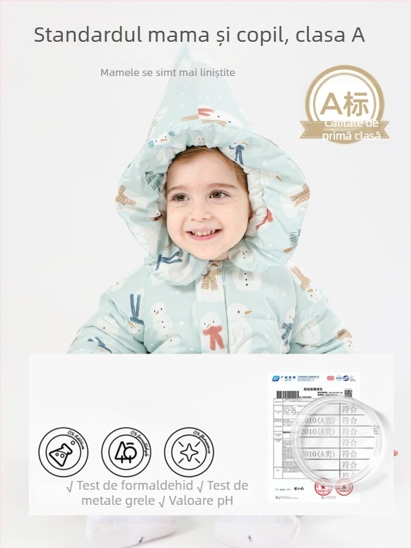 Salopetă pentru sugari și copii mici, căptușită, cu glugă, închidere cu fermoar, 100% poliester, pentru vârste 1-3 ani