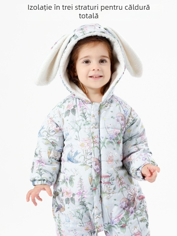 Salopetă pentru sugari și copii mici, căptușită, cu glugă, închidere cu fermoar, 100% poliester, pentru vârste 1-3 ani