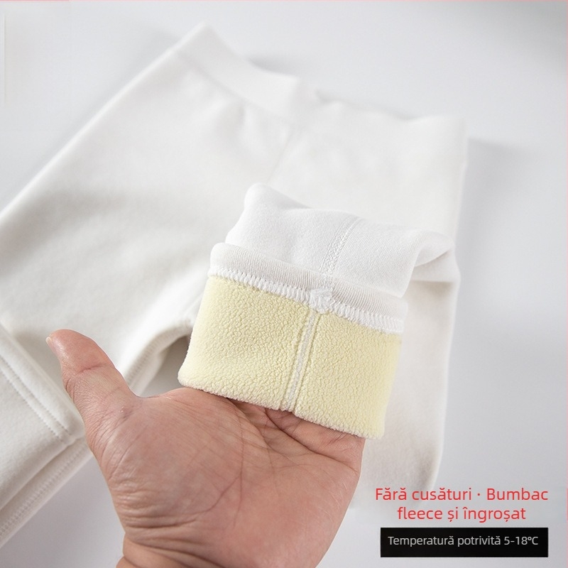 Pantaloni pentru copii cu fleece, iarnă, talie înaltă, 95% bumbac, pentru 3–8 ani