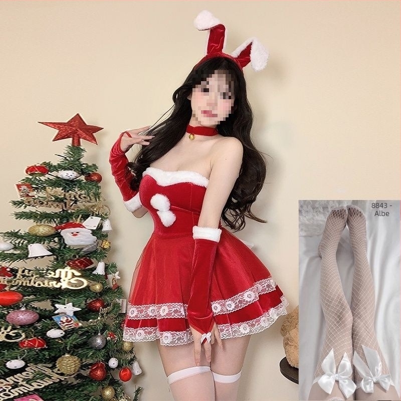 Costum cosplay iepure de fată - unisex, ținută în stil însoțitoare de bord, guler de blană, fără mâneci, amestec spandex, pantaloni cu lungime de cinci sferturi, primăvara 2025