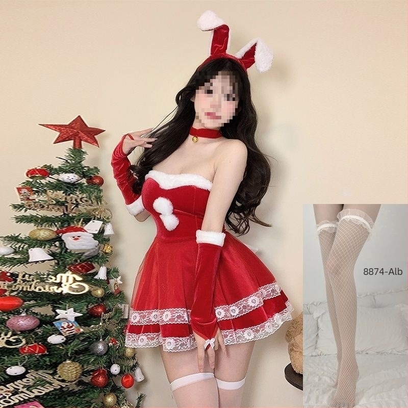 Costum cosplay iepure de fată - unisex, ținută în stil însoțitoare de bord, guler de blană, fără mâneci, amestec spandex, pantaloni cu lungime de cinci sferturi, primăvara 2025