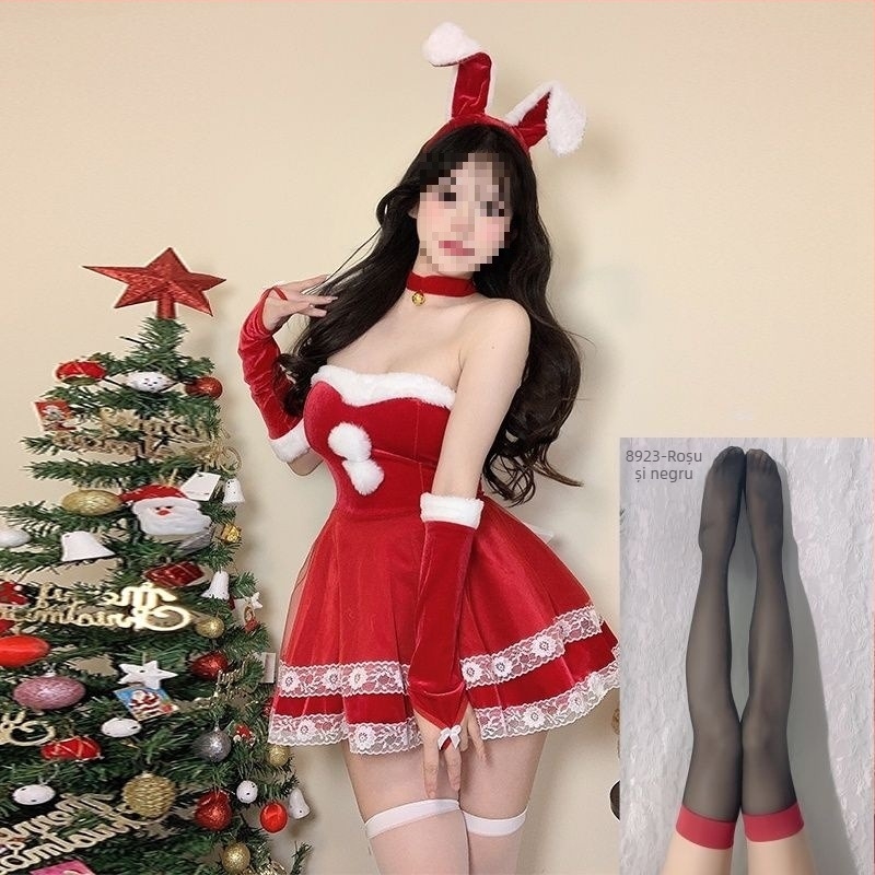 Costum cosplay iepure de fată - unisex, ținută în stil însoțitoare de bord, guler de blană, fără mâneci, amestec spandex, pantaloni cu lungime de cinci sferturi, primăvara 2025