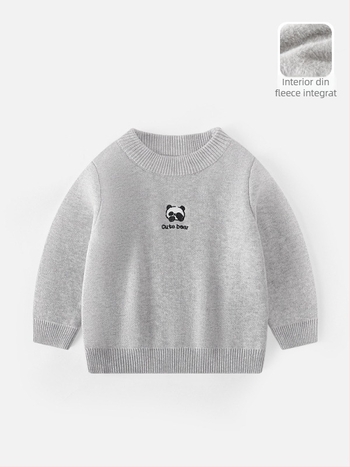 Pulover de iarnă pentru copii, velur tricotat, gros, cu logo brodat; tricot de bumbac (58,2% bumbac), guler rotund, mâneci lungi