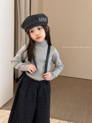 Pulover tricotat pentru copii, stil coreean, guler înalt, mâneci lungi, pentru vârsta 3–8 ani, amestec acrilic 57%/ nylon 14%/ polyester 29%, atingere moale, iarnă 2025