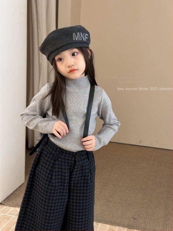 Pulover tricotat pentru copii, stil coreean, guler înalt, mâneci lungi, pentru vârsta 3–8 ani, amestec acrilic 57%/ nylon 14%/ polyester 29%, atingere moale, iarnă 2025