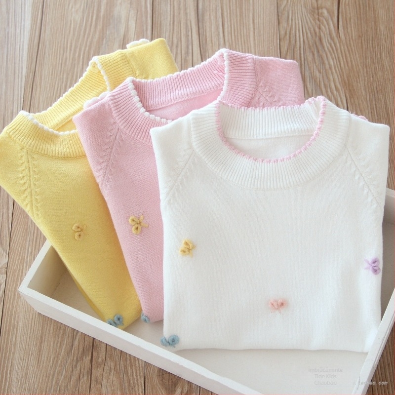 Pulover tricotat pentru copii, unicolor, guler rotund, mâneci lungi, material din blană de iepure, lansare primăvara 2025